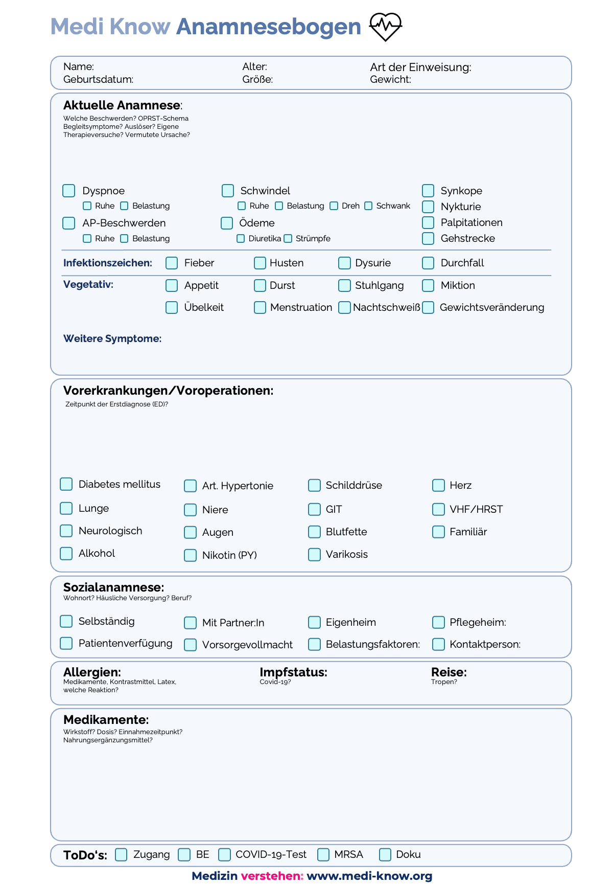 Anamnese- und Untersuchungsbogen zum Ausdrucken - Medi Know