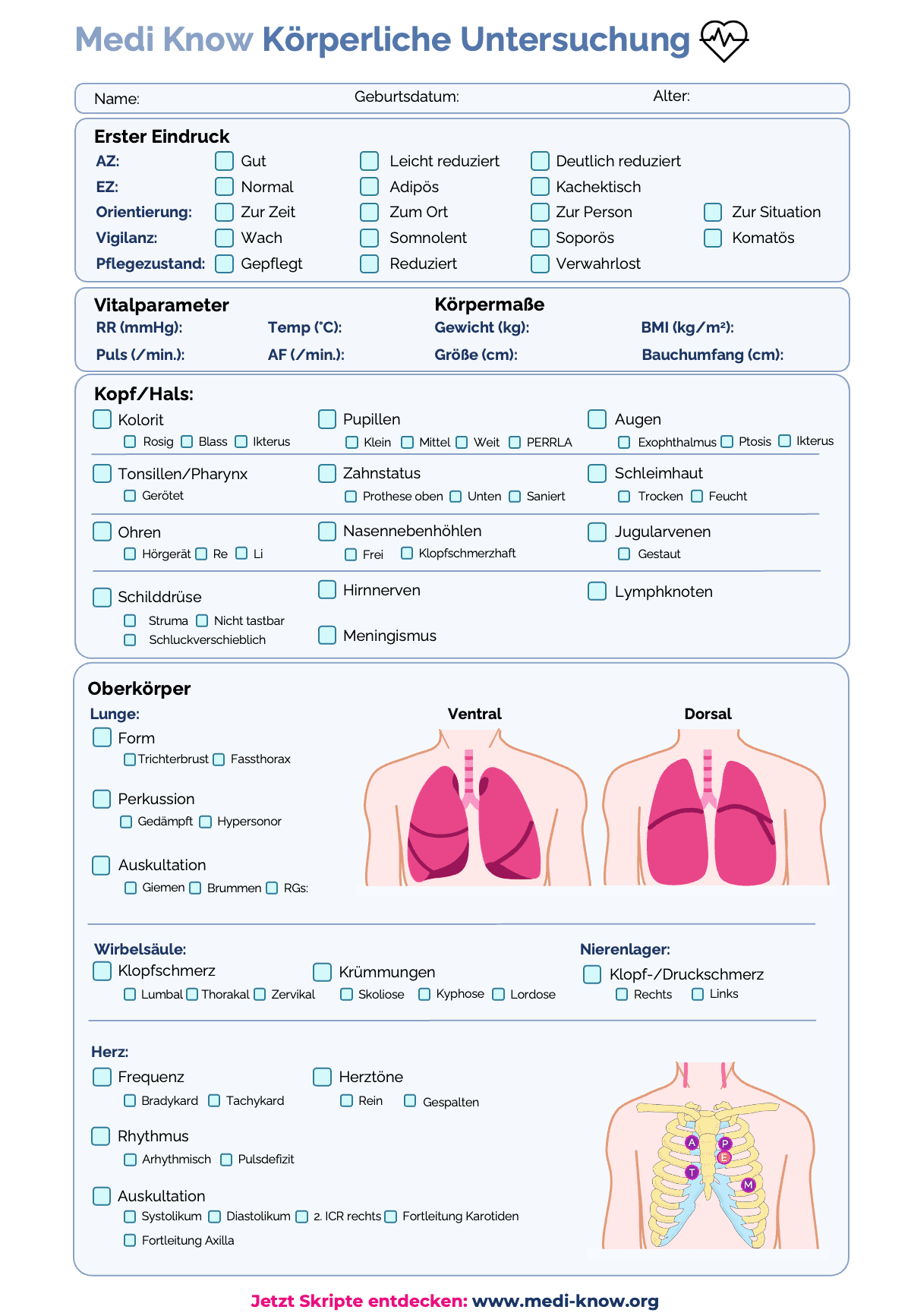 Anamnese- und Untersuchungsbogen zum Ausdrucken - Medi Know