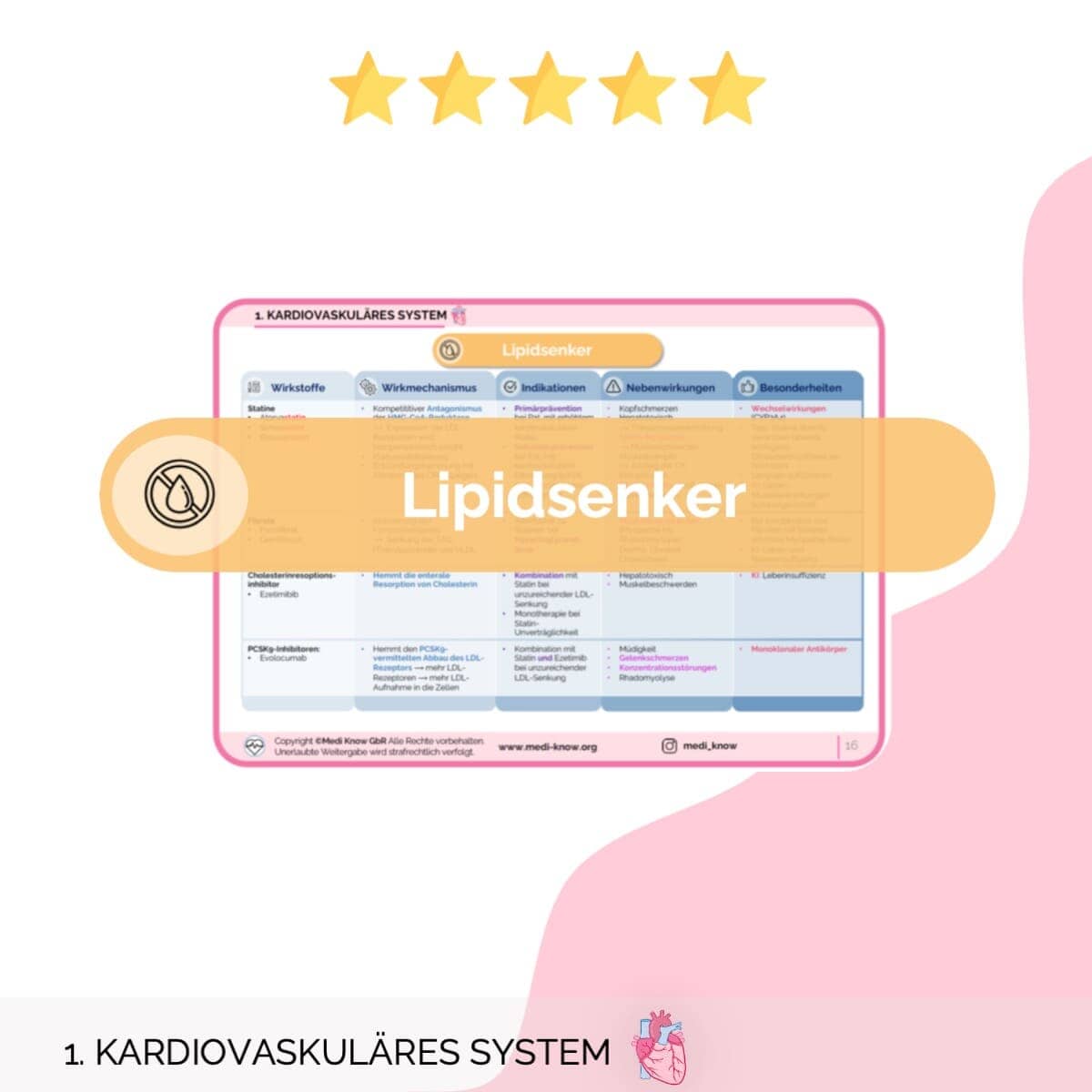 Kardiovaskuläres System – Pharma-Lernkarten Übersichten Medi Know 